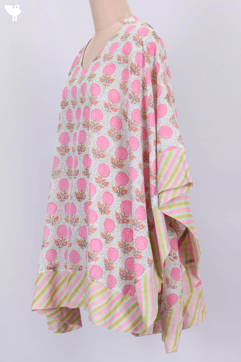 Mulmul Cotton Poncho In Floral Block Print